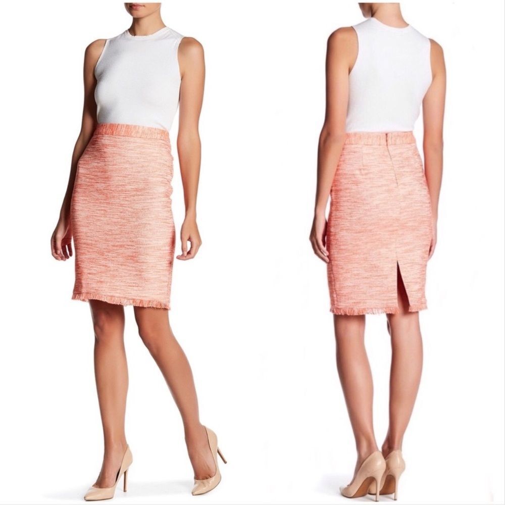 NWT Trina Turk Dorris Fringed Hem Tweed Pencil Skirt size 6